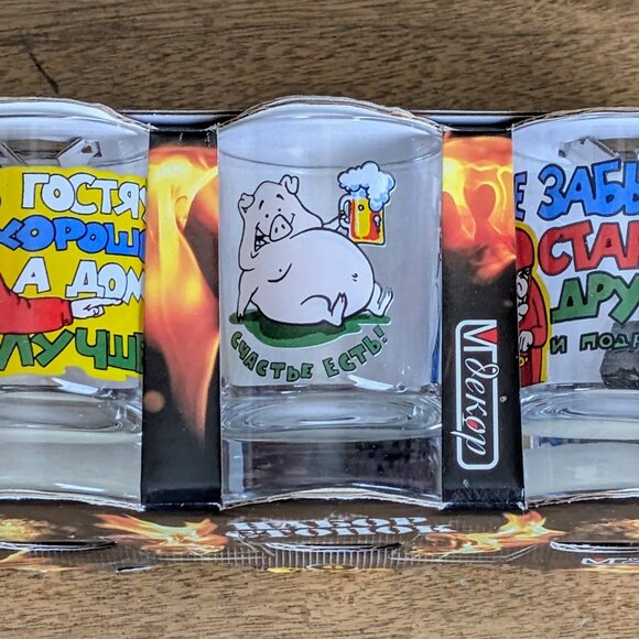 NWT NEW Russian Russia Gus Khrustalny Fun Vodka Shot Glasses Set Of Six 6 - Picture 2 of 8